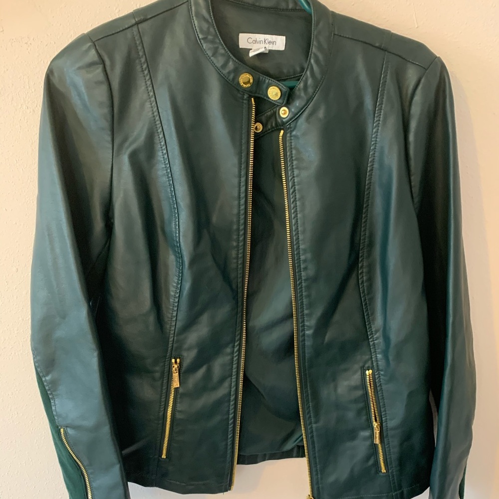 Calvein Klein green faux leather jacket M